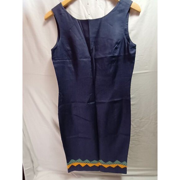 August Silk Womens  Sleeveless 100% Linen Dress Size 6 Navy Blue Back Zip Career - Picture 1 of 8